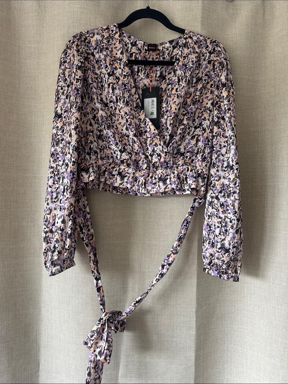 BOSS Floral Wrap Crop Top in Lavender Multi Sz XL NWT